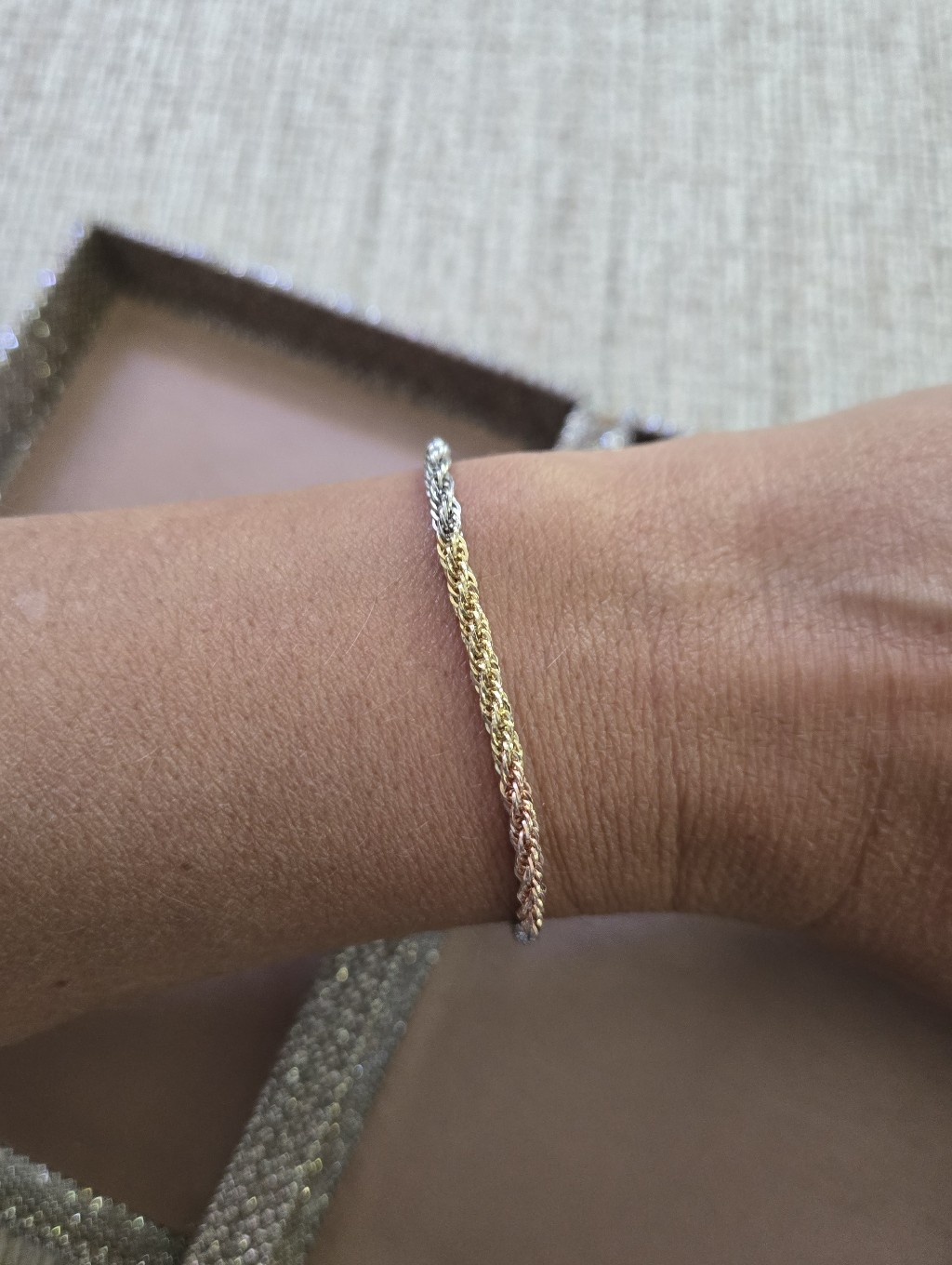 Vintage 10k Gold Tri-Color Twisted Rope Chain Bracelet